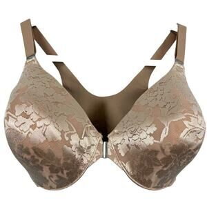 Soma Vanishing Back Full Coverage Bra Lace Beige Front Clasp Underwire sz 38DD